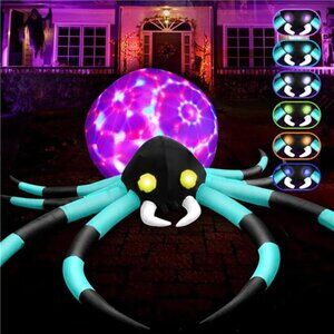 12Ft Giant Halloween Inflatables Spider Built-in 7-Color-Shifting Eyes